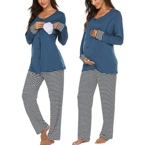 Green Nursing Pajama Lace Two piece Set Sleepwear Breast feeding Maternity Black 